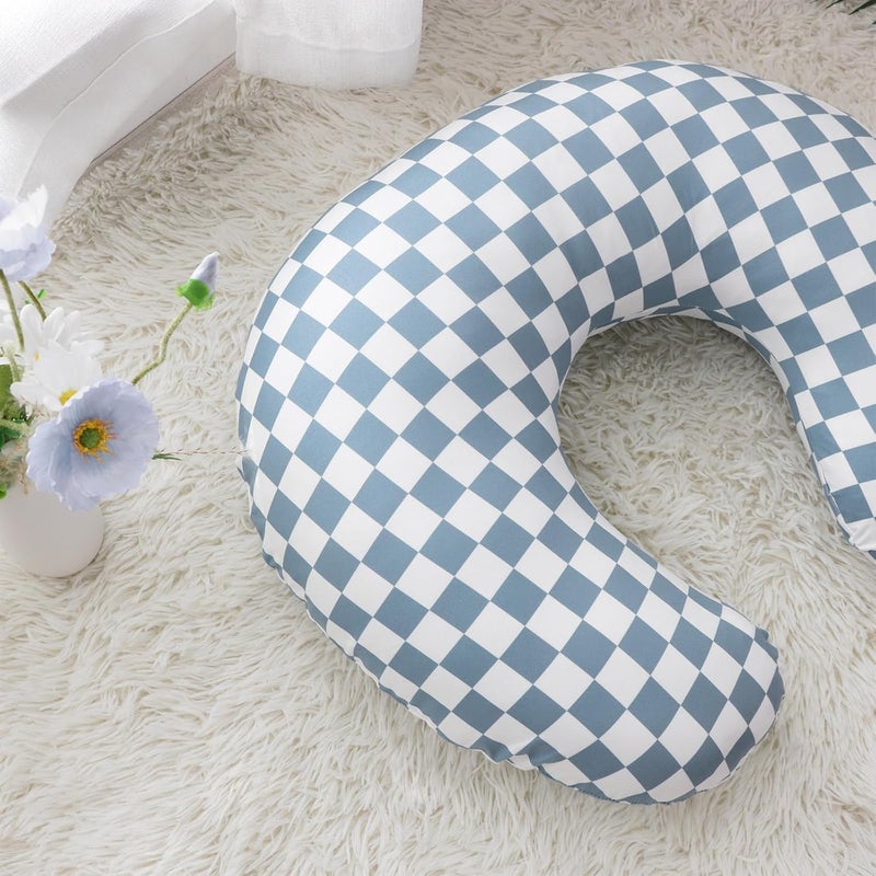 DILIMI Nursing Pillow Cover, Stretchy Removable Case for Breastfeeding Pillows, Ultra Soft Comfortable Slipcover for Baby Girl and Boy, Blue Checkerboard - Image 5